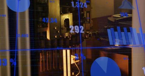 Displaying central mechanical processing unit showing performance metrics in lab Stockfoto's