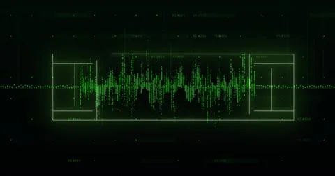 Displaying central neon-green waveform pulsing on HUD screen, with frame, dotted Stock Illustration
