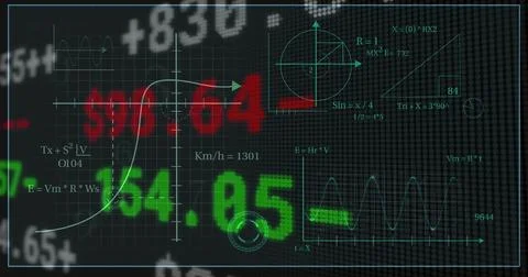 Displaying central numeric cluster pulsing on dark HUD dashboard, with green 54 Illustrazione stock