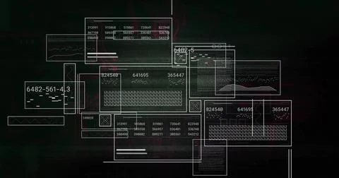 Displaying central overlapping UI windows on dark dashboard, showing key grid, Foto stock