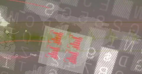 Displaying central panel showing red bars on interface with world map, colored Stock Photos
