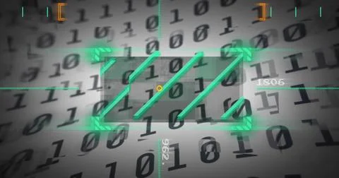 Displaying central panel showing three neon-green slashes in HUD with binary Illustrazione stock