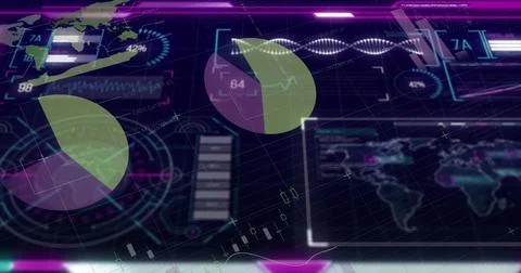 Displaying central pie chart presenting data on digital dashboard interface, Foto stock