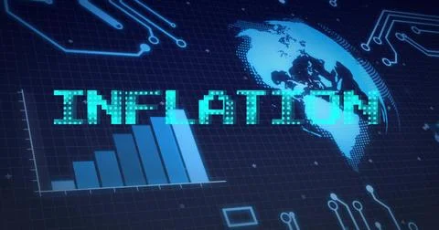 Displaying central pixelated INFLATION text on digital display, showing bar Stock Illustration