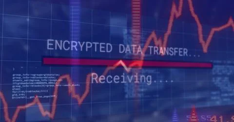 Displaying central progress showing ENCRYPTED DATA TRANSFER receiving on scre 库存插图