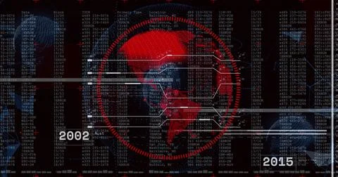 Displaying central red globe skull at terminal as ERROR logs appearing for Stock Photos