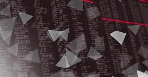 Displaying central [REDACTED] columns with timestamps, cities, triangles and red Stock Illustration