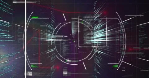 Displaying central reticle scanning in interface, with data streams, code blocks Stock Illustration