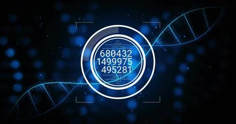 Displaying central ringed HUD showing numeric readouts and progress arc in sim Stock Photos