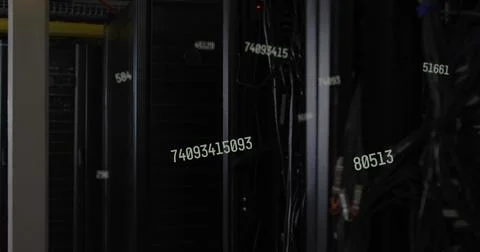 Displaying central server rack with servers and cables in data center aisle, Stock Photos