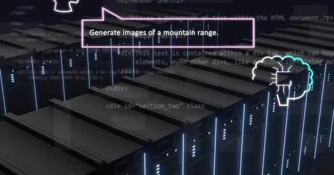 Displaying central server racks glowing in dark data center, with blue LED Stock Illustration