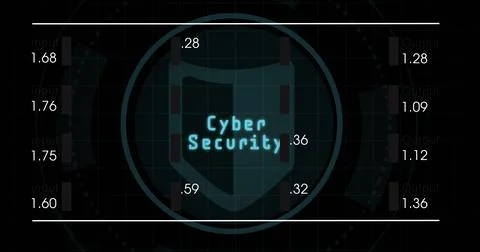 Displaying central shield emblem highlighting Cyber Security on interface, with Stock Illustration