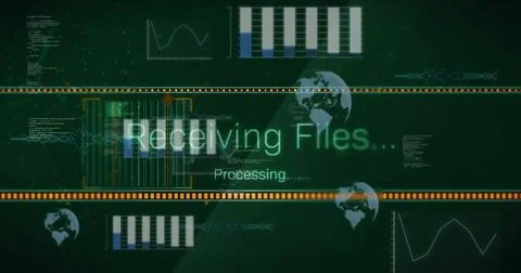 Displaying central status text receiving files and processing on network Stock Illustration