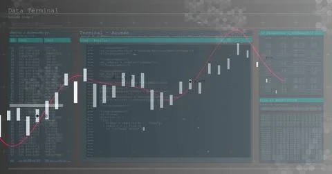 Displaying central terminal and candlestick chart on computer display, showing Stock Photos