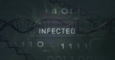Displaying central text INFECTED in virtual interface, with DNA strands, Stock Illustration