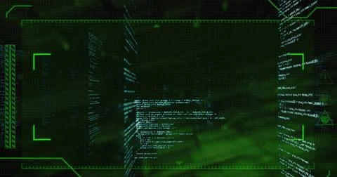 Displaying central translucent code panel scrolling in virtual HUD, showing 스톡 사진