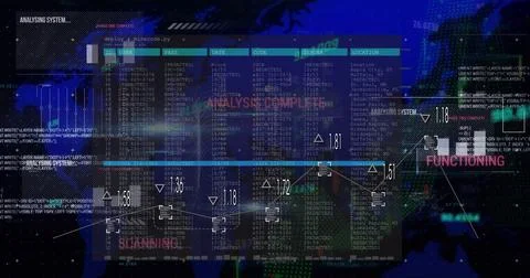 Displaying central translucent data table processing cyber analytics on virtual Stock Photos