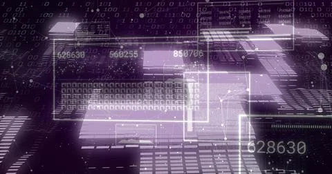 Displaying central translucent panels with keyboard keys in purple data view, Stock Illustration