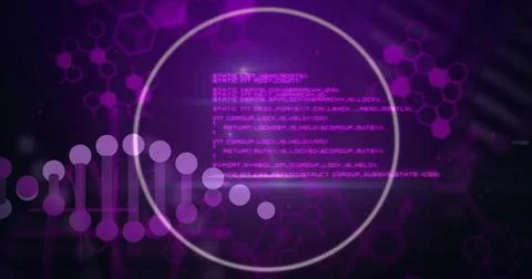 Displaying central translucent ring holding pink code block on purple gradient, 스톡 일러스트