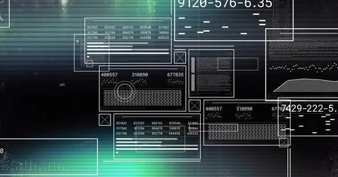 Displaying central UI cluster on virtual HUD, showing numeric codes, keyboard Illustrazione stock