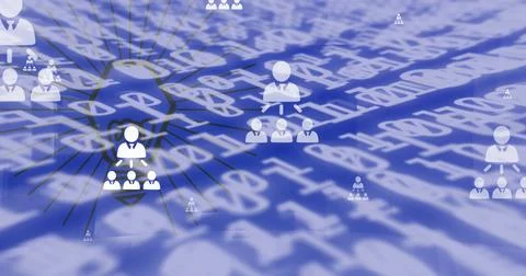Displaying central user icon radiating hierarchy links on digital interface, Stock Photos