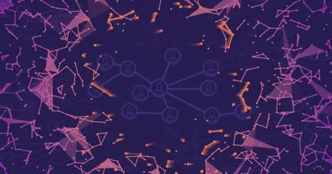 Displaying central user node glowing in digital interface, with neon blue lines, Stock Illustration