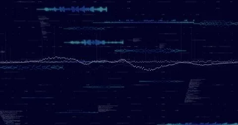 Displaying central white dotted waveform undulating across dark digital Stock Illustration
