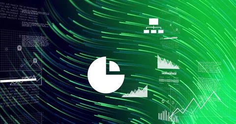 Displaying central white piechart icon at center in dashboard, overlaying line Stock Photos