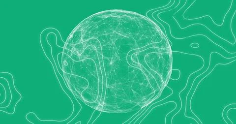 Displaying central wireframe sphere floating on teal field, revealing white 스톡 사진