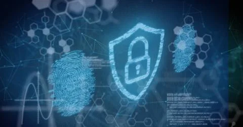 Displaying chalk-style shield with padlock on virtual security interface, with Stock Photos