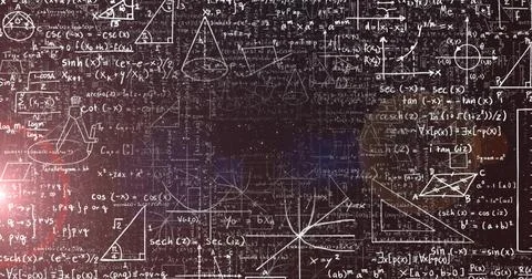 Displaying chalkboard showing chalk formulas geometric diagrams and function Stock Illustration