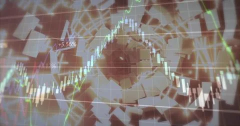 Displaying chart in cube tunnel grid lines with candlesticks and colored line Illustrazione stock