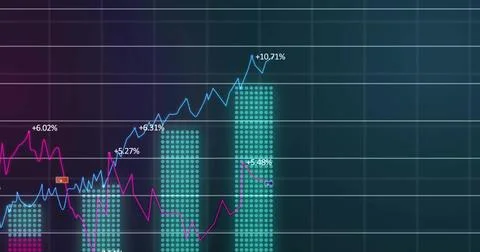 Displaying chart on dashboard, with grid lines, teal bars, blue and magenta Stock Illustration