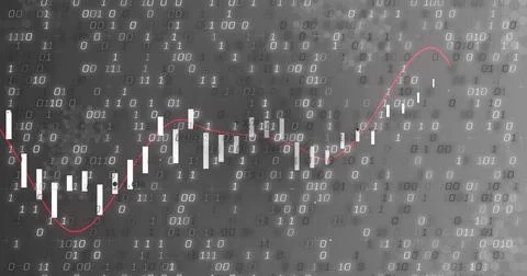 Displaying chart on digital dashboard, showing white candlestick bars, red trend Stock Illustration