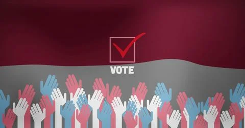 Displaying check box showing red checkmark and VOTE in graphic, with raised red Stock Illustration