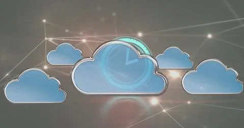 Displaying chrome central blue cloud in muted gradient, showing faint clock Stock-Fotos