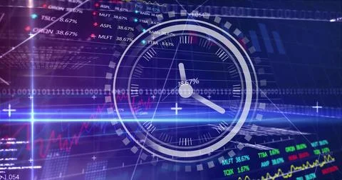 Displaying circular analog clock overlay on dashboard, with 38.67% label, lin 스톡 일러스트
