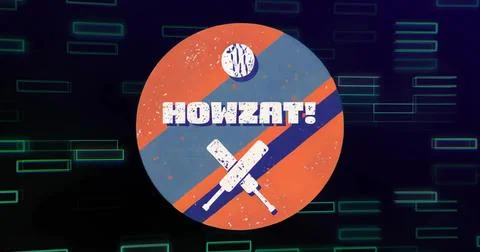 Displaying circular badge on digital matrix background, with HOWZAT! text, cr Stock Illustration