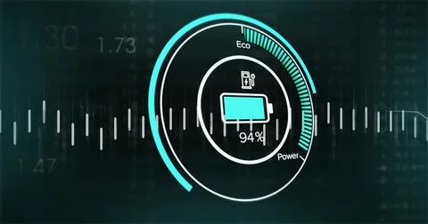 Displaying circular battery gauge centered on dashboard, showing 94% with Stock Illustration