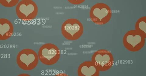 Displaying circular cream heart badges floating over muted gray-blue field, Stock Illustration
