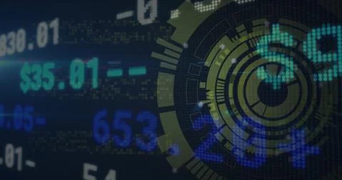Displaying circular data visualization HUD element on computer display, with 스톡 일러스트