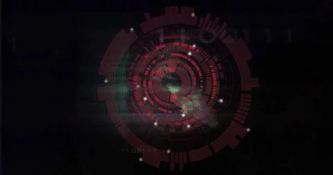Displaying circular digital interface rotating in HUD, with rings glowing nodes Stock Illustration