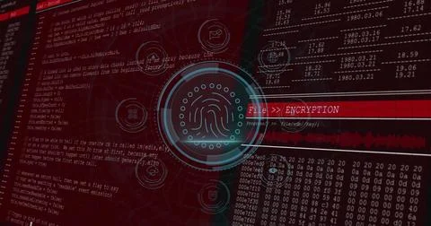 Displaying circular fingerprint pulsing on secure interface, with encryption 写真素材