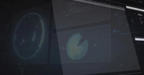 Displaying circular gauge on angled screens in control room, pie-chart, code 스톡 일러스트
