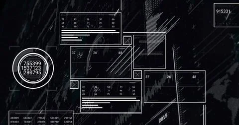 Displaying circular gauge showing numeric readouts on digital interface with Stock Illustration