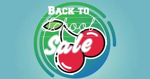 Displaying circular graphic on digital poster, with stylized cherries and bold Stock Photos