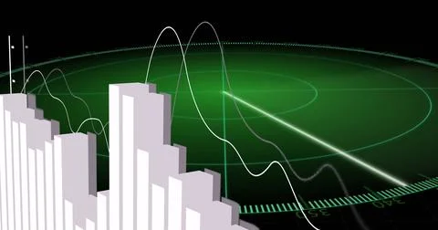 Displaying circular green radar grid with sweeping beam on display, with bar Stock Illustration