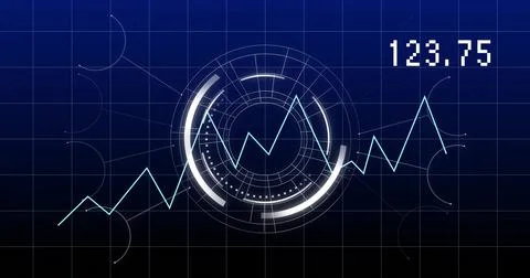 Displaying circular HUD charting line graph in digital dashboard environment, 스톡 일러스트