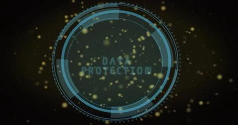 Displaying circular HUD on dark canvas with blue rings and DATA PROTECTION, Stock Illustration