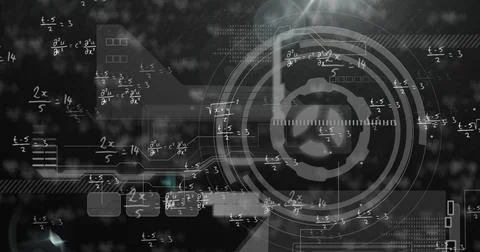 Displaying circular HUD element floating in dashboard interface with concentric Stock Photos